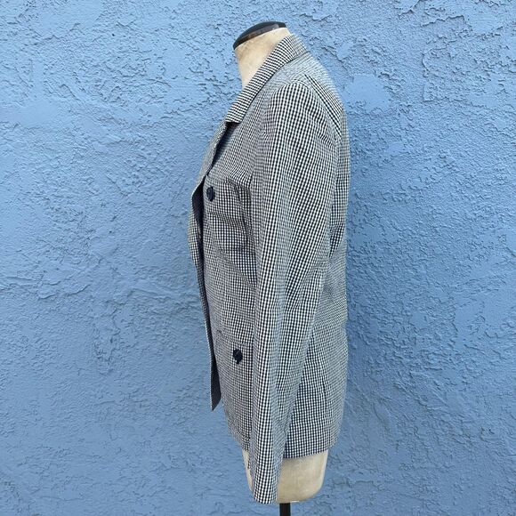 80s Calvin Klein Blazer Small Black and white plaid checkered Fitted Jacket - Picture 5 of 10